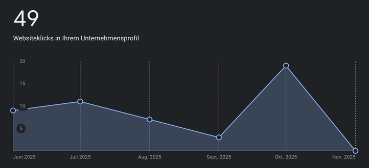49 Websiteklicks im Unternehmensprofil, Juni bis November 2025